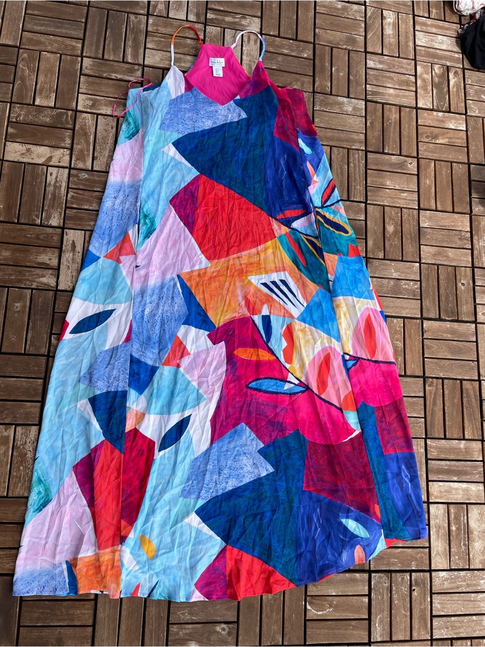 Colorful Abstract Print Maxi Dress with Straps